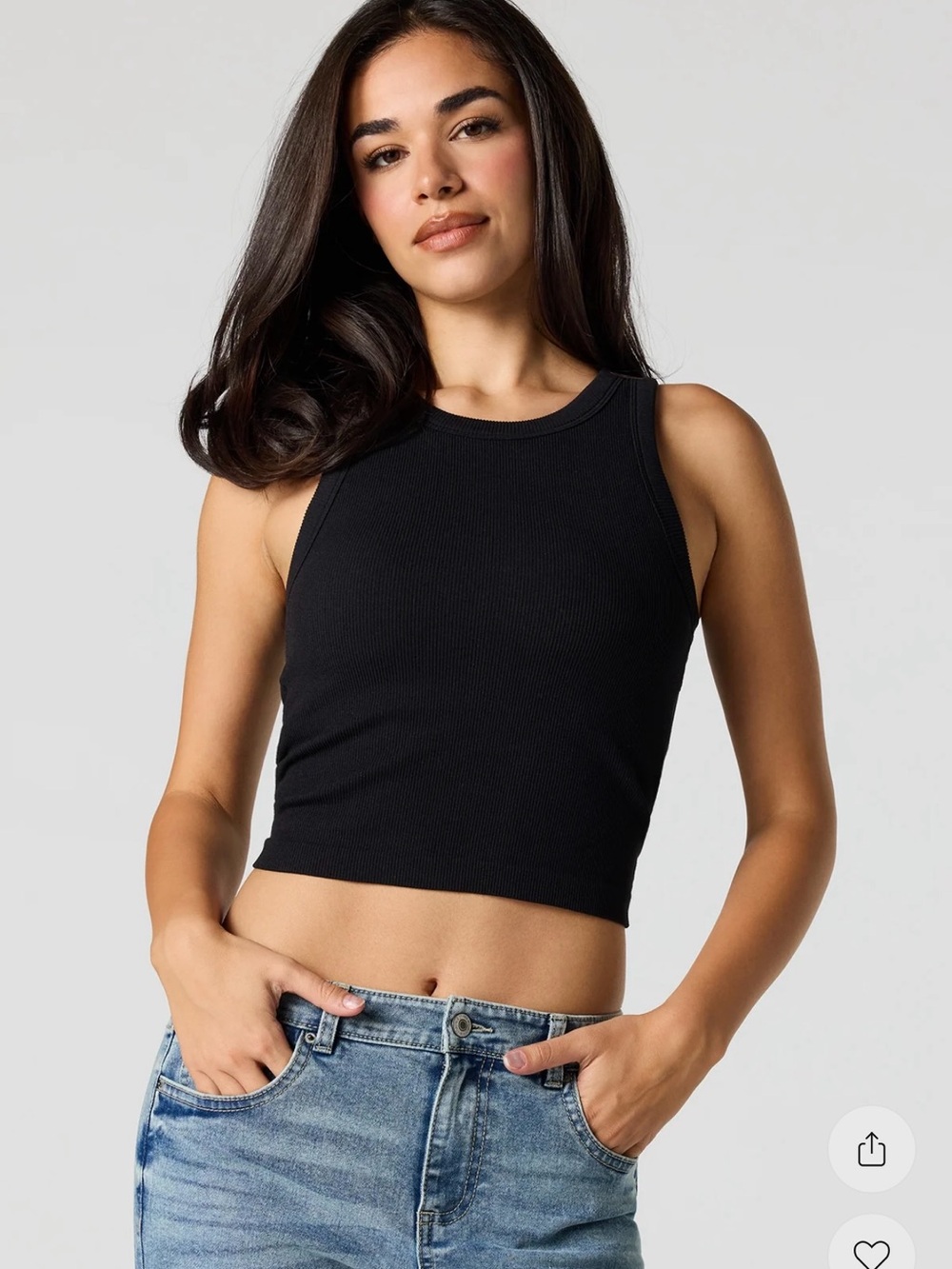 Black and White Ribbed Tank Crop Top - Women M/L
